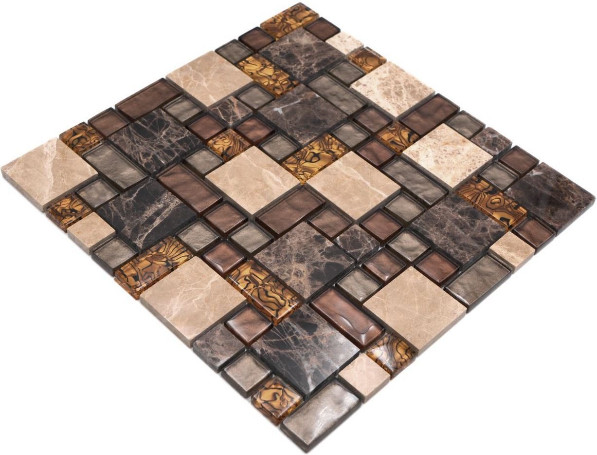 Mosani Mosaikfliesen Naturstein Glasmosaik Marmor Mosaikfliesen beige braun