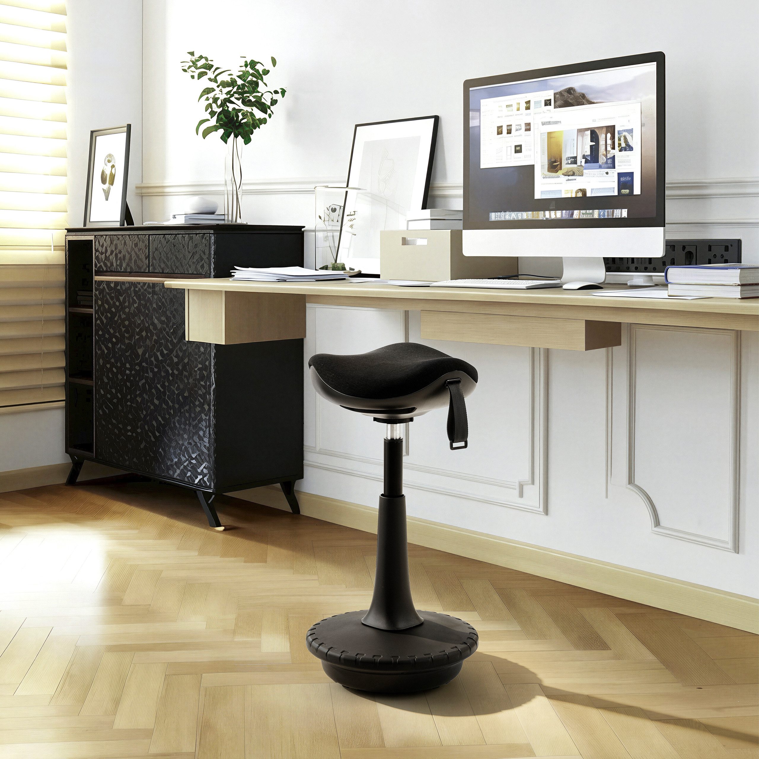 hjh OFFICE Stehhilfe Balance Sit Ergo Arbeitshocker Stoff Höhe, Fitness-Hocker höhenverstellbar, bewegliche Sitzfläche