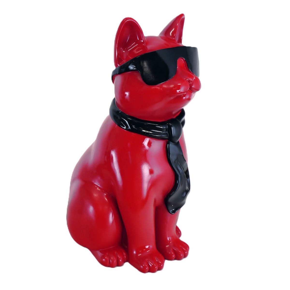 AFG Tierfigur Katze in rot mit schwarzem Schal und Sonnenbrille (1 St)