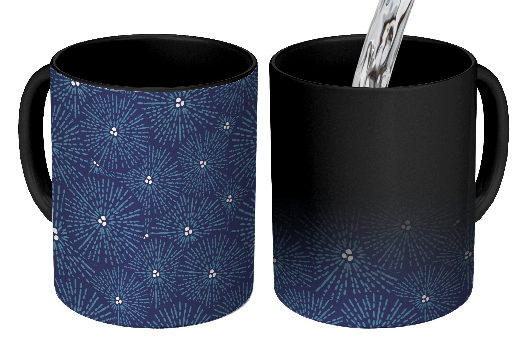 MuchoWow Tasse Blumen - Japanisch Farbwechsel, - Kaffeetassen, Muster Teetasse, Keramik, Zaubertasse, - Geschenk - Weiß, Blau
