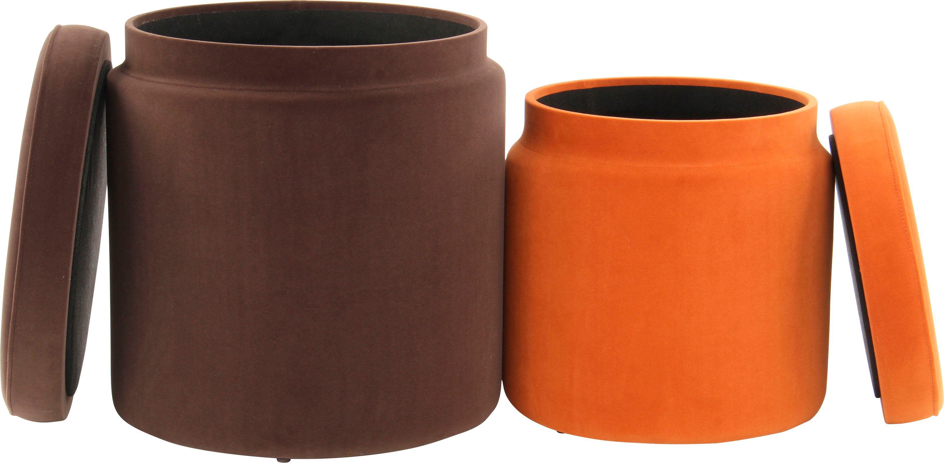 Stauraumhocker Hocker Zora 225 2er-Set, samtweicher Stoffbezug,runde elegante Form