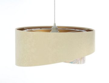 Licht-Erlebnisse Pendelleuchte KARIM, ohne Leuchtmittel, Wohnzimmer in Weiß Beige Creme (Abstrakt-Floral Print) Gold E27 Stoff
