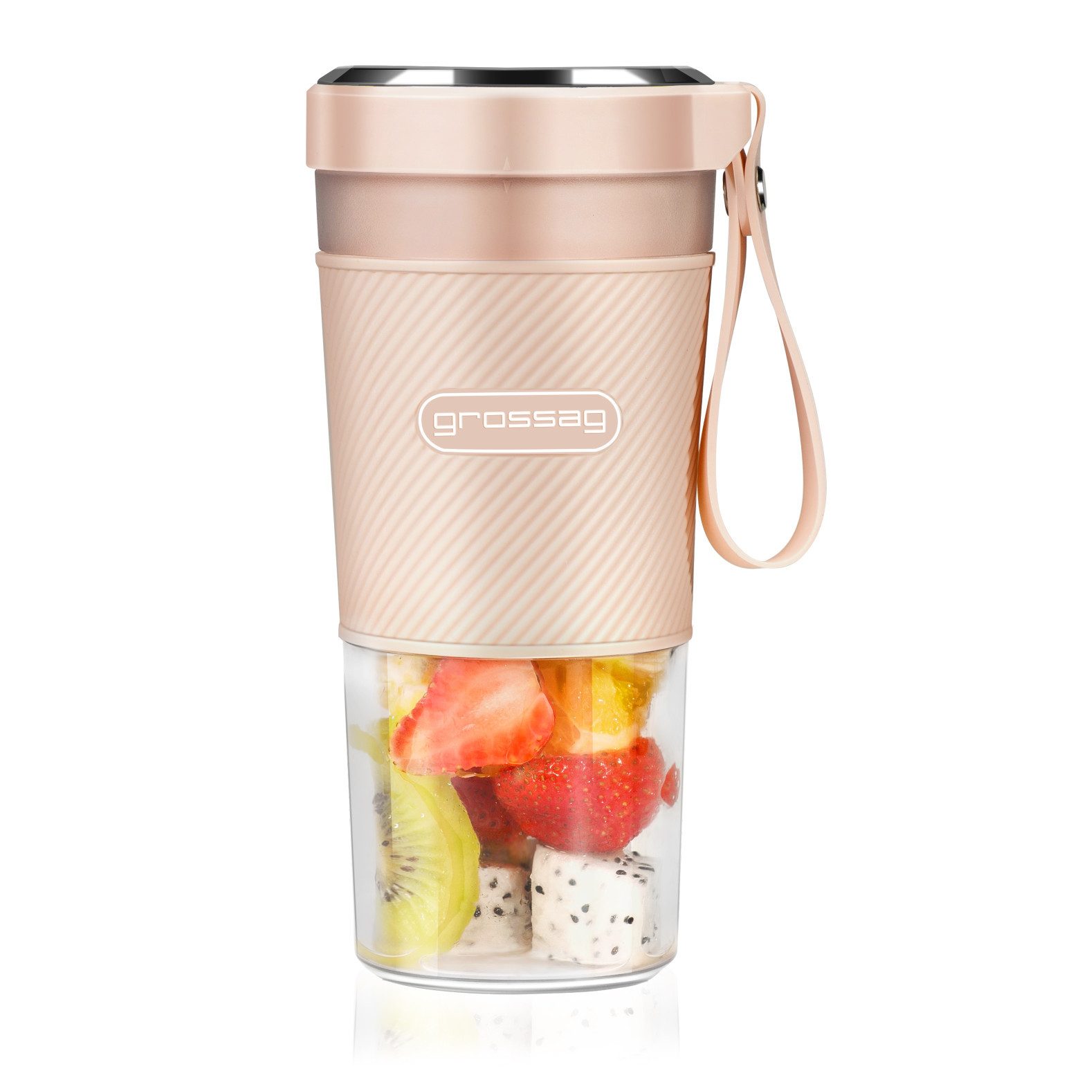 grossag Akku-Smoothie-Maker Akku Smoothie Mixer to-go, 300ml, Rosa, MX 10.02 (1378)