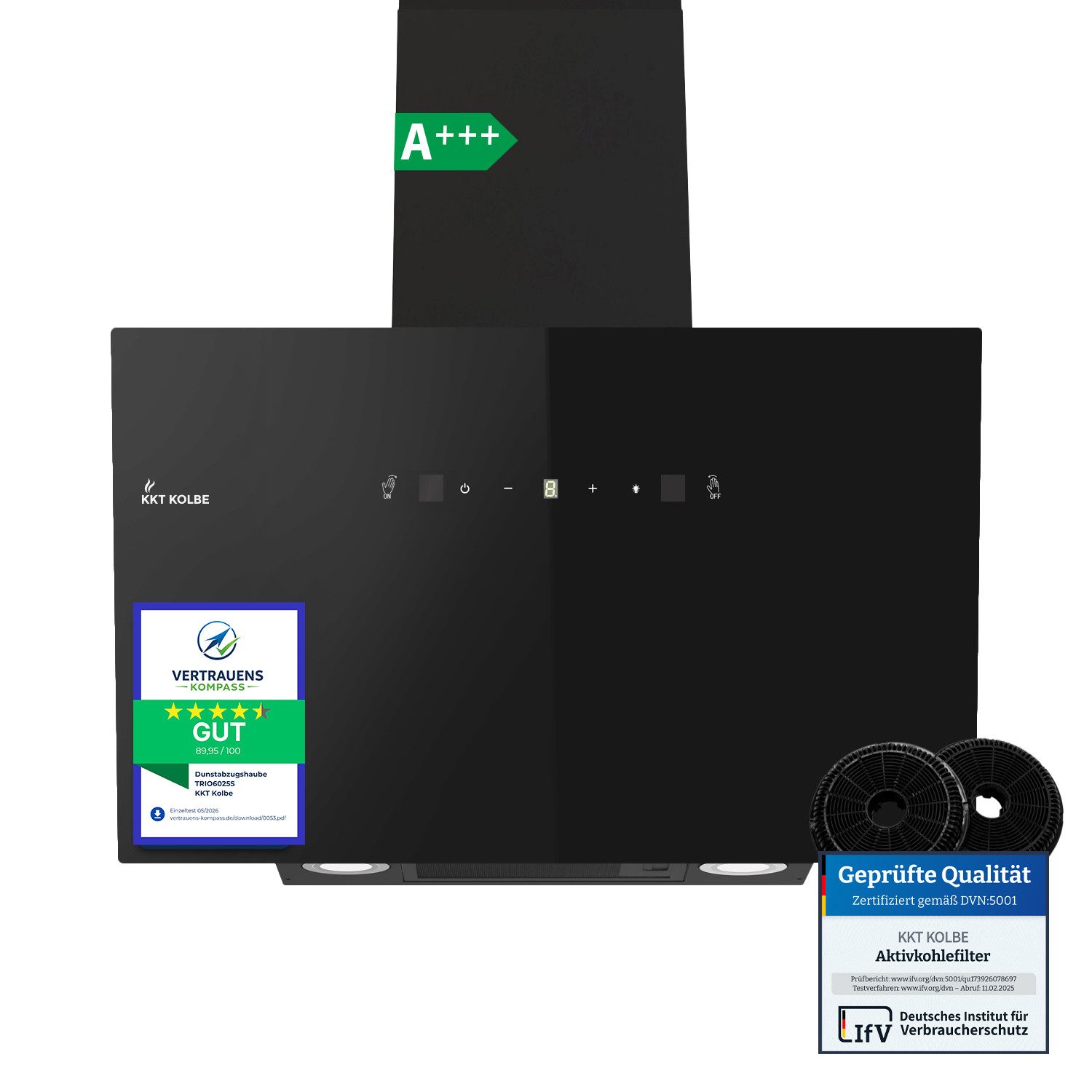KKT KOLBE Wandhaube Dunstabzugshaube 80cm TRIO8025S Dunstabzugshaube 80cm TRIO8025S, Abzugshaube / Abluft / 80cm / Umluft / Schwarz / Gestensteuerung / LED