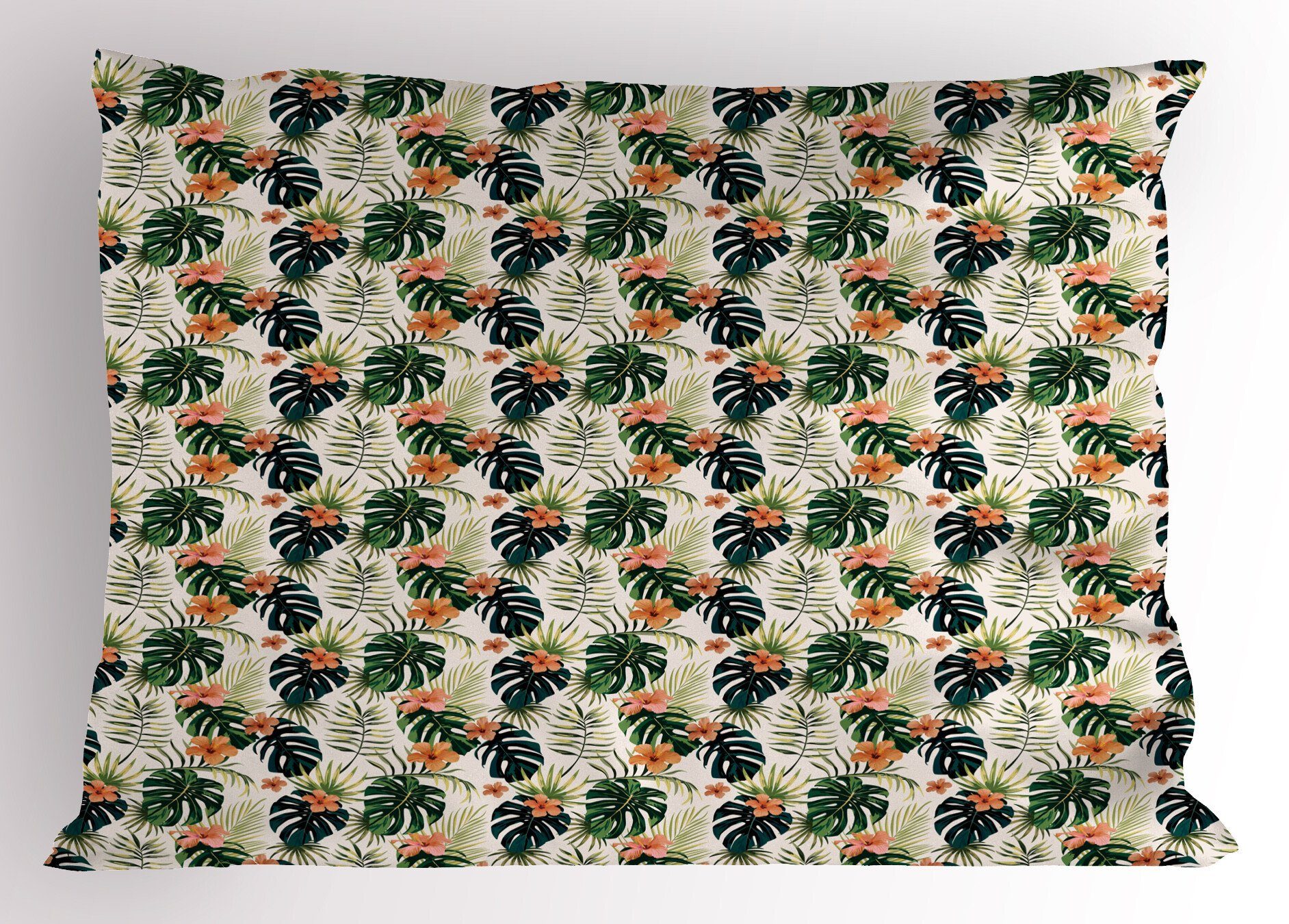Kissenbezüge Dekorativer Standard King Size Gedruckter Kissenbezug, Abakuhaus (1 Stück), Hibiskus Tropische Blumen Monstera