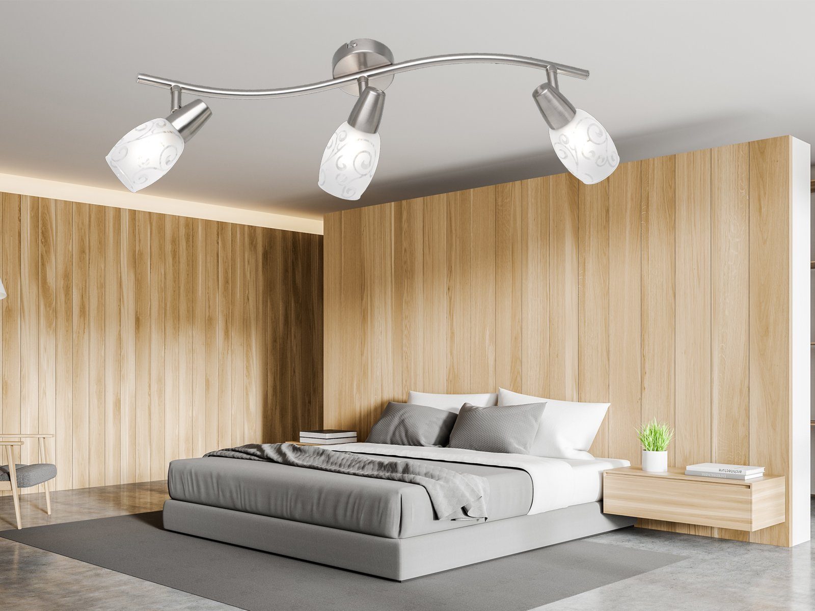 Reality Leuchten LED Deckenstrahler, Dimmfunktion, LED wechselbar, Warmweiß, innen Deckenleuchte 3 Glas Lampenschirme, Treppenhaus & Ankleidezimmer