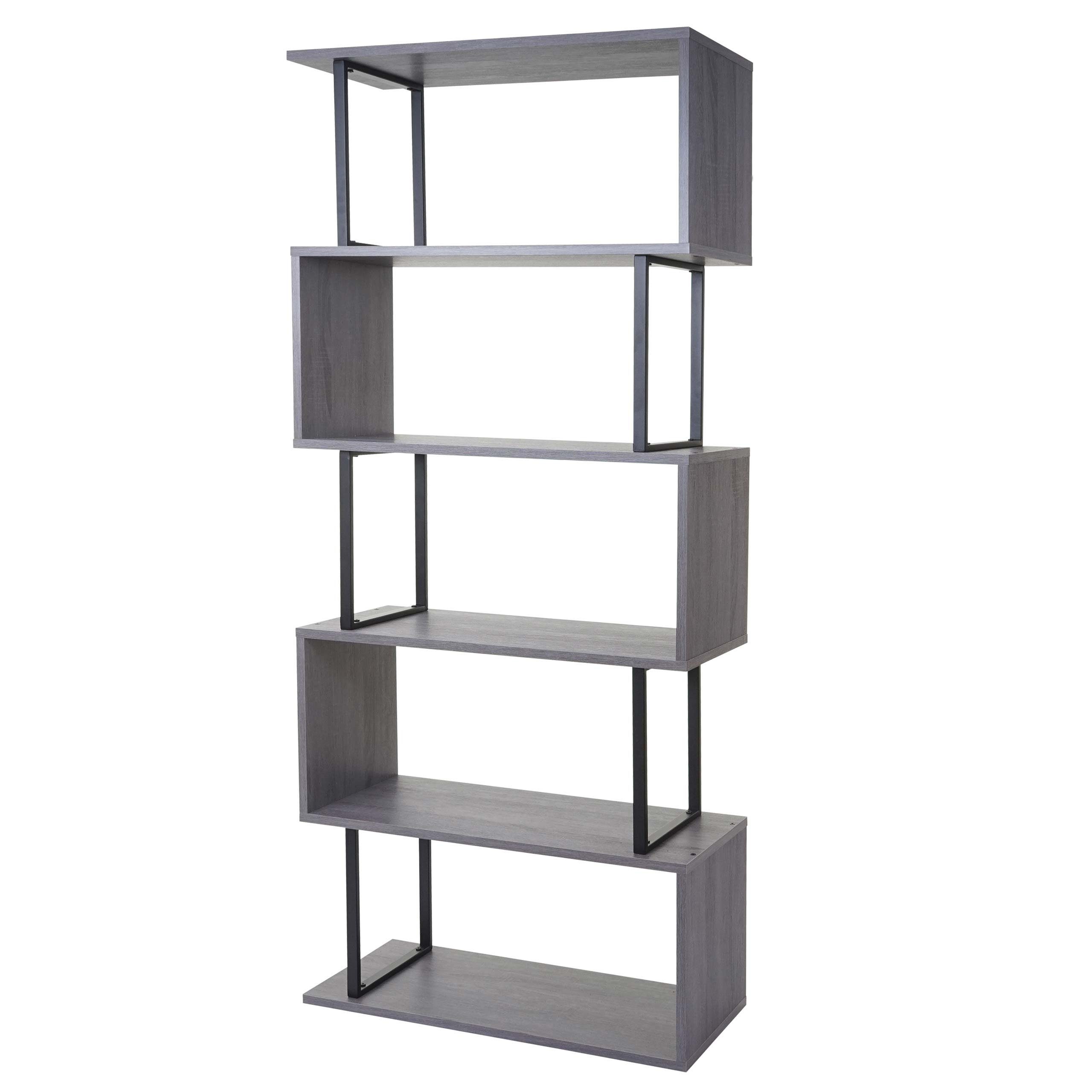 MCW Bücherregal MCW-A27-b, Oberfläche mit 3D Struktur, Viel Stauraum, Inklusive Bodenschoner grau, Metall schwarz | grau