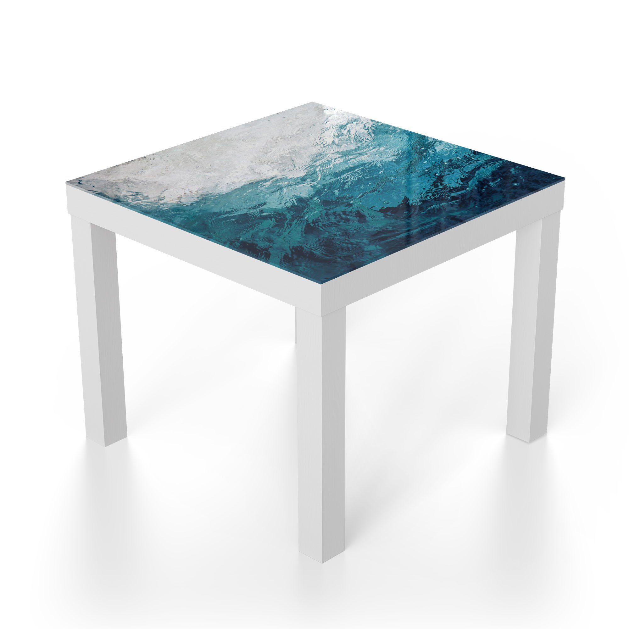 DEQORI Couchtisch Weiß Glas Beistelltisch modern Wellen', Glastisch 'Blick durch