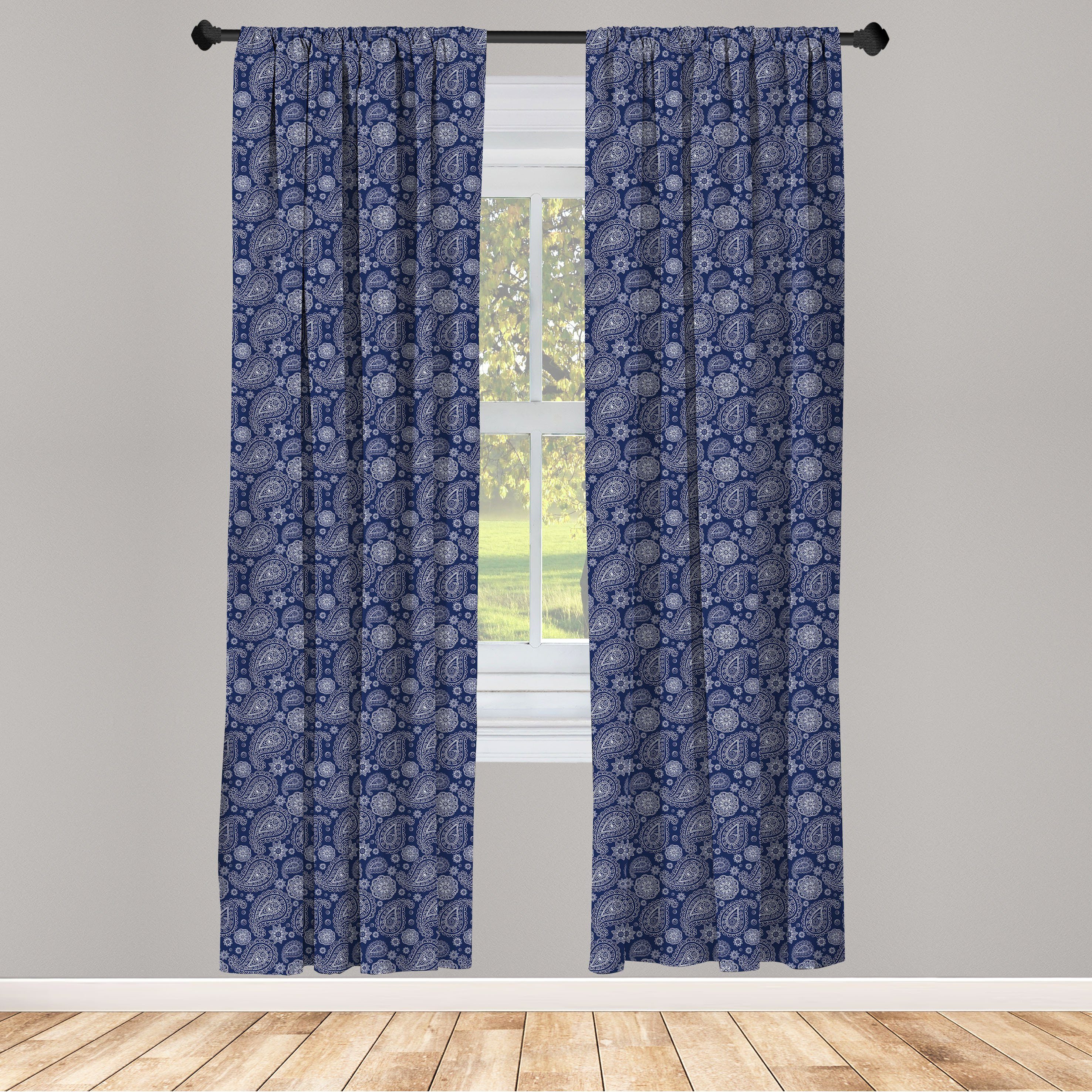 【Großes Set】 Gardine Vorhang für Dekor, Motive Schlafzimmer blau Microfaser, Stil Wohnzimmer Paisley Abakuhaus, Sketch