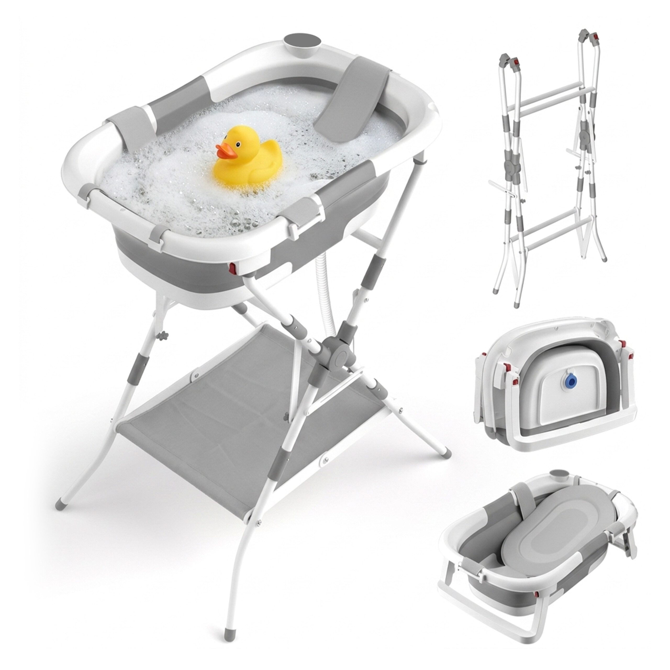 relaxdays Babybadewanne Faltbare Babybadewanne mit Gestell, (4-tlg)