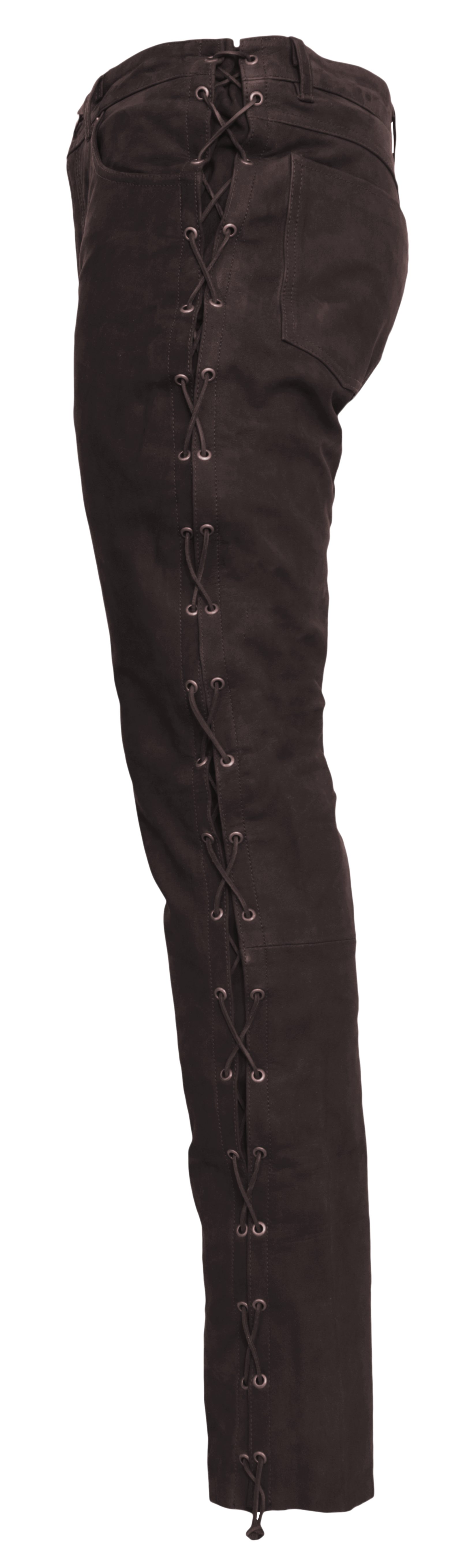 Herren Hosen RICANO Lederhose NBK-101 Hochwertige Büffel-Nubuk Leder im Five-Pocket-Leder-Jeans-Style; Seitliche Schnürung