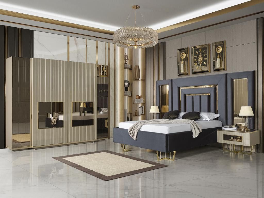 Xlmoebel Drehtürenschrank Luxuriöser Holzschrank in goldenem Design für stilvolle Schlafzimmer (1-St., Kleiderschrank) Hergestellt in Europa