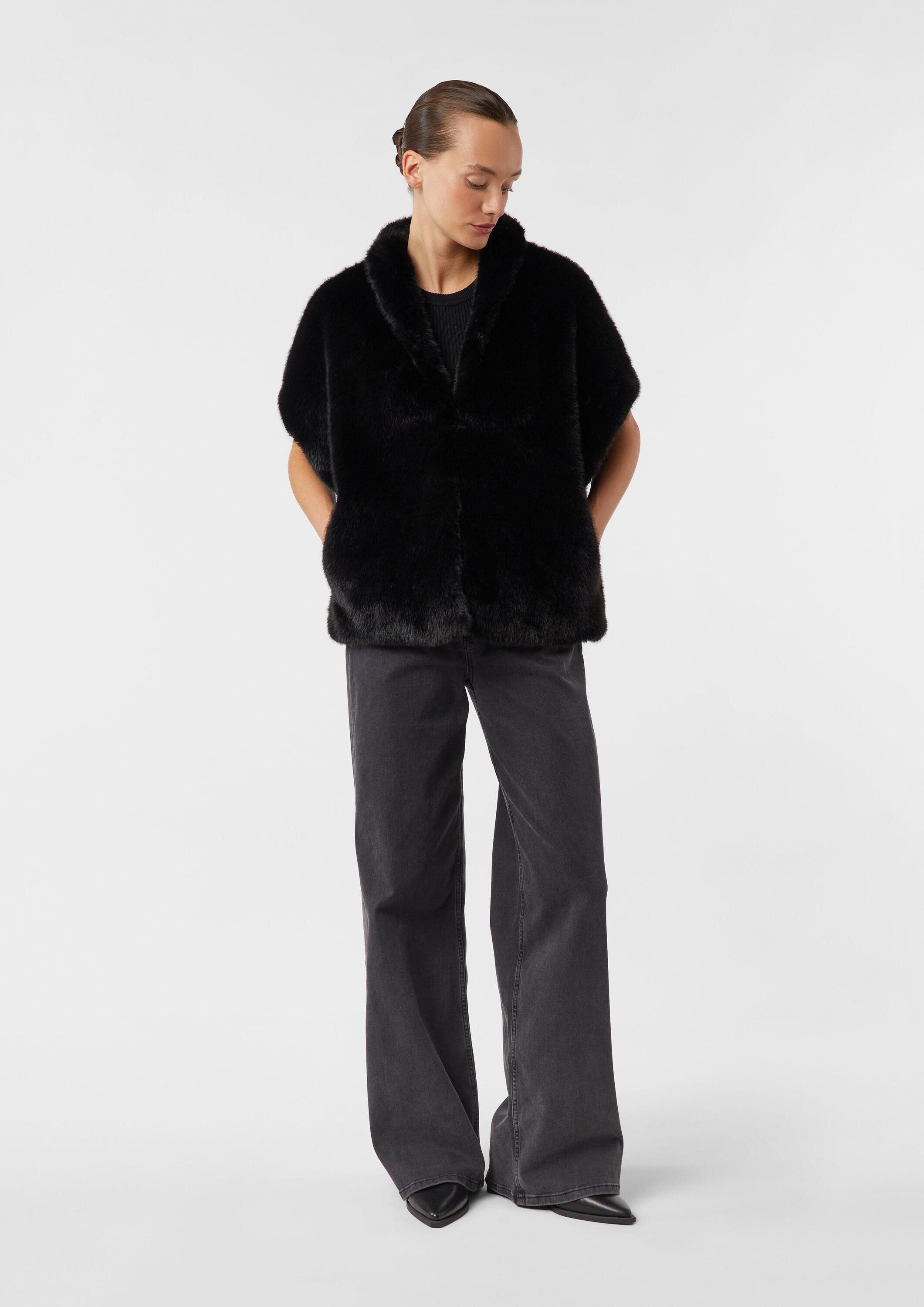 comma Outdoorjacke Outdoor-Weste Weite ärmellose Weste aus Webpelz