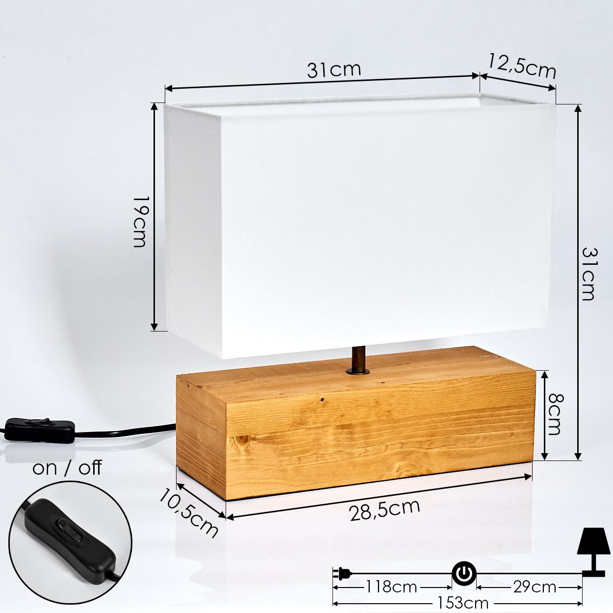 hofstein Tischleuchte Boho Lese Lampe Holz/Stoff weiß Wohn Schlaf Raum Beleuchtung Nacht – Bild 4 von 5
