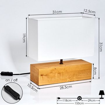 hofstein Tischleuchte Boho Lese Lampe Holz/Stoff weiß Wohn Schlaf Raum Beleuchtung Nacht