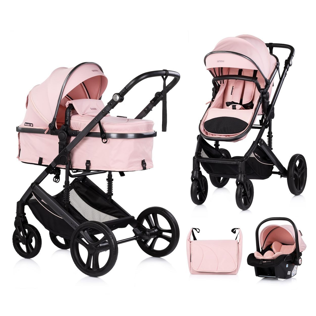 Chipolino Kombi-Kinderwagen Amore 3 in 1, EVA-Material, 5-Punkt-Gurt, 3-Punkt-Gurt, Babywanne, Babyschale