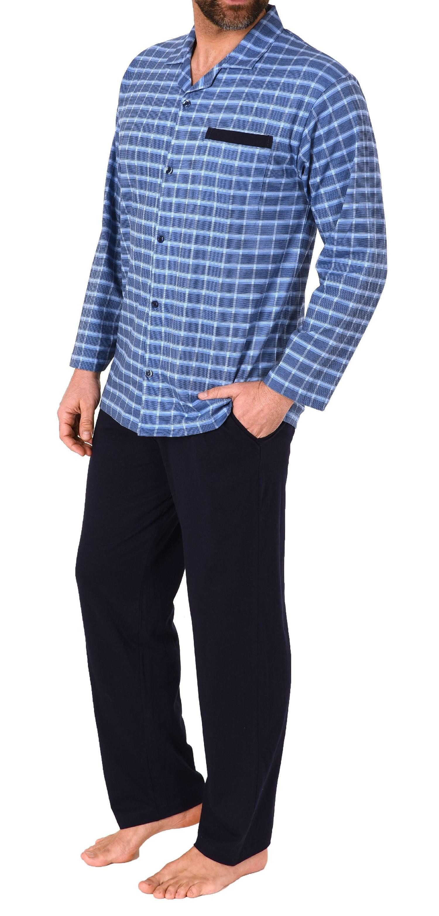 Normann Pyjama Herren Pyjama zum durchknöpfen in Karo Optik - auch in Übergrößen