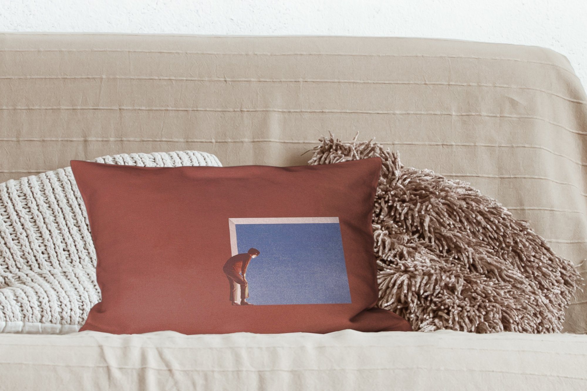 MuchoWow Mensch mit Schlafzimmer Jahrgang Zierkissen, Wohzimmer Dekokissen - Dekokissen Füllung, Dekoration, - Design,