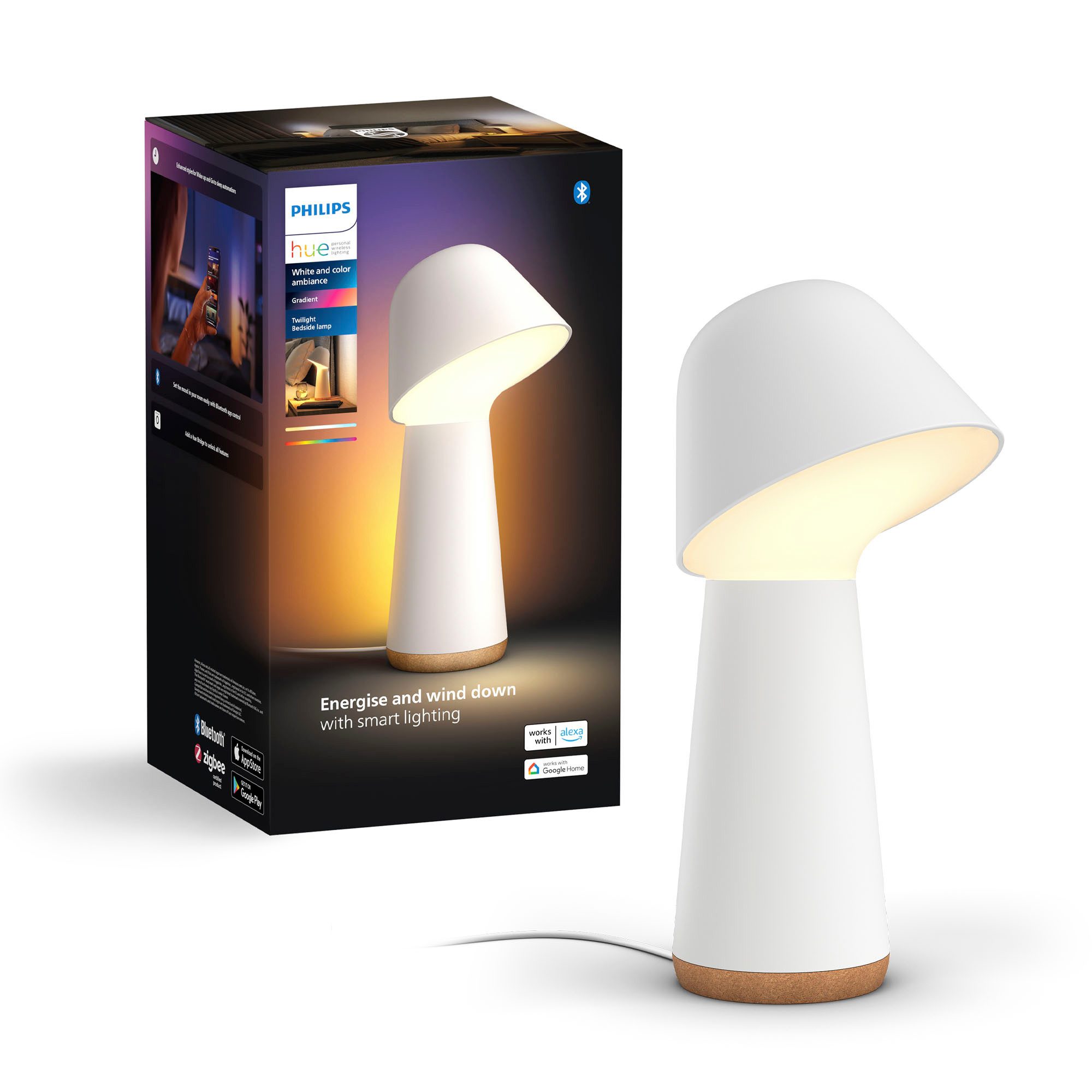 Philips Hue LED Tischleuchte White & Color Ambiance Twilight Nachttischleuchte ColorCast weiss, Abschaltautomatik, Bluetooth, CCT - über Fernbedienung, Dimmfunktion, Farbsteuerung, Farbwechsel, Leuchtdauer einstellbar, Memoryfunktion, Nachtlichtfunktion, RGB, Smart Home, Timerfunktion, dimmbar über Fernbedienung, erweiterbar, mehrere Helligkeitsstufen, LED fest integriert, RGB