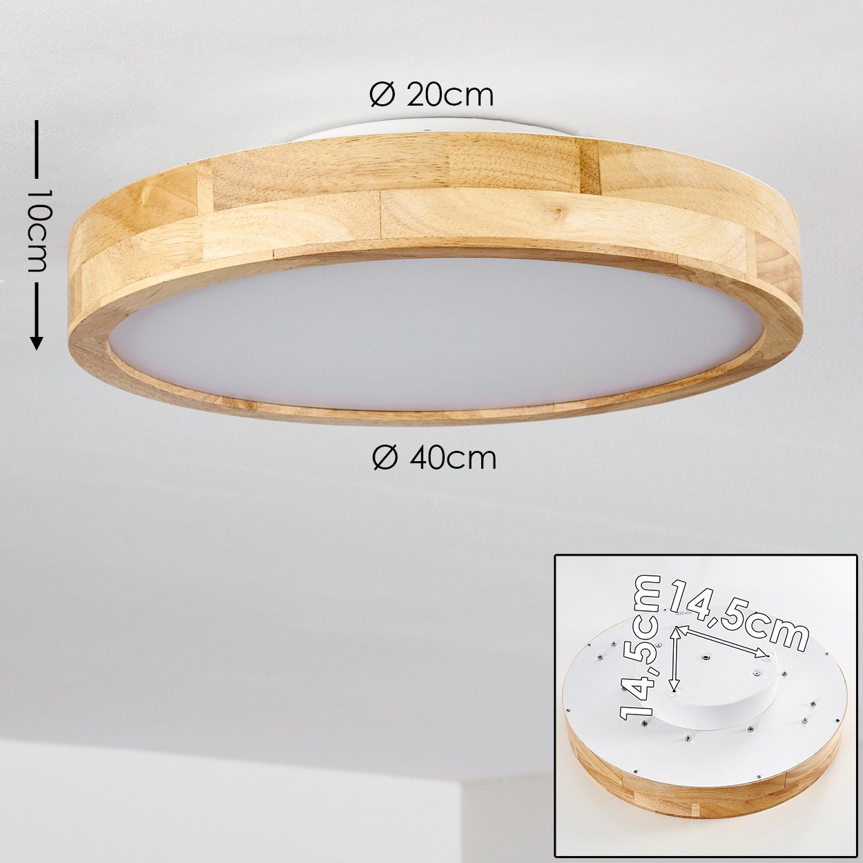 hofstein Deckenleuchte »Voltre« dimmbare Deckenlampe aus Metall in Weiß/Holzoptik, CCT 3000 - 5500 Kelvin, Ø40cm, 24 Watt, 170-1350 Lumen, einstellbar/dimmbar über Fernbedienung