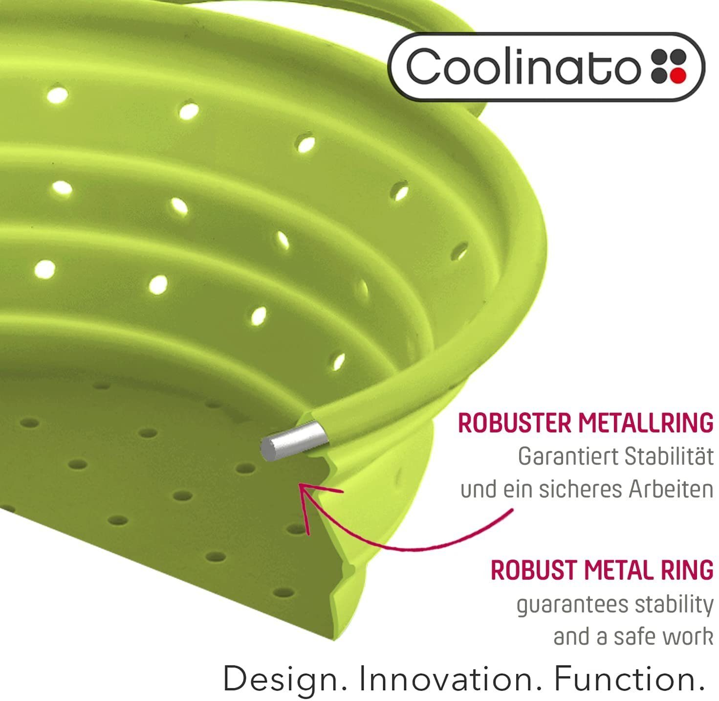 grün Silikon, aus Coolinato Nudelsieb, Faltbares Küchensieb Platzsparendes Sieb Platin 16cm 100% Silikon, Ø