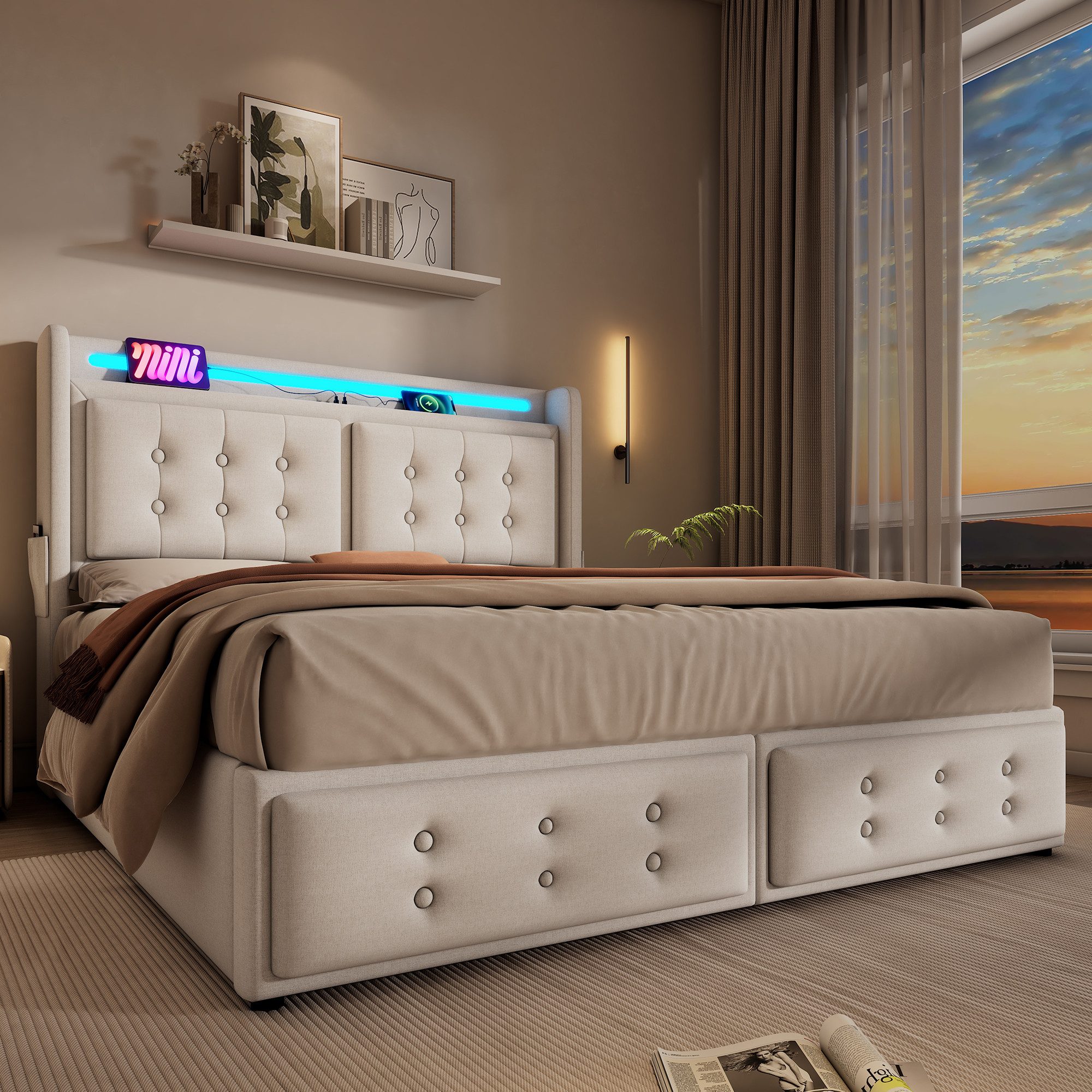 Flieks Polsterbett, LED Doppelbett 140x200cm mit günstig online kaufen
