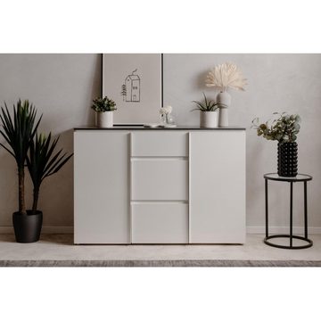 Finori Kommode Sideboard Kommode BREST 01C Matera weiß Hochglanz 133 x 92 x 40 cm