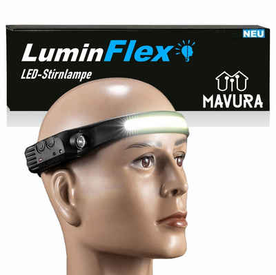 MAVURA LED Stirnlampe LuminFlex LED Kopflampe Stirnlampe Kopf Stirn Lampe Taschenlampe (Extrem Hell), wiederaufladbar COB 5 Modi 230° aufladbar wasserdicht