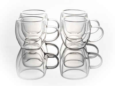Hanseküche Espressoglas Doppelwandige Espressotassen 4er Set (4x80ml), Borosilikatglas, Hartes Borosilikatglas, Wärmehaltend