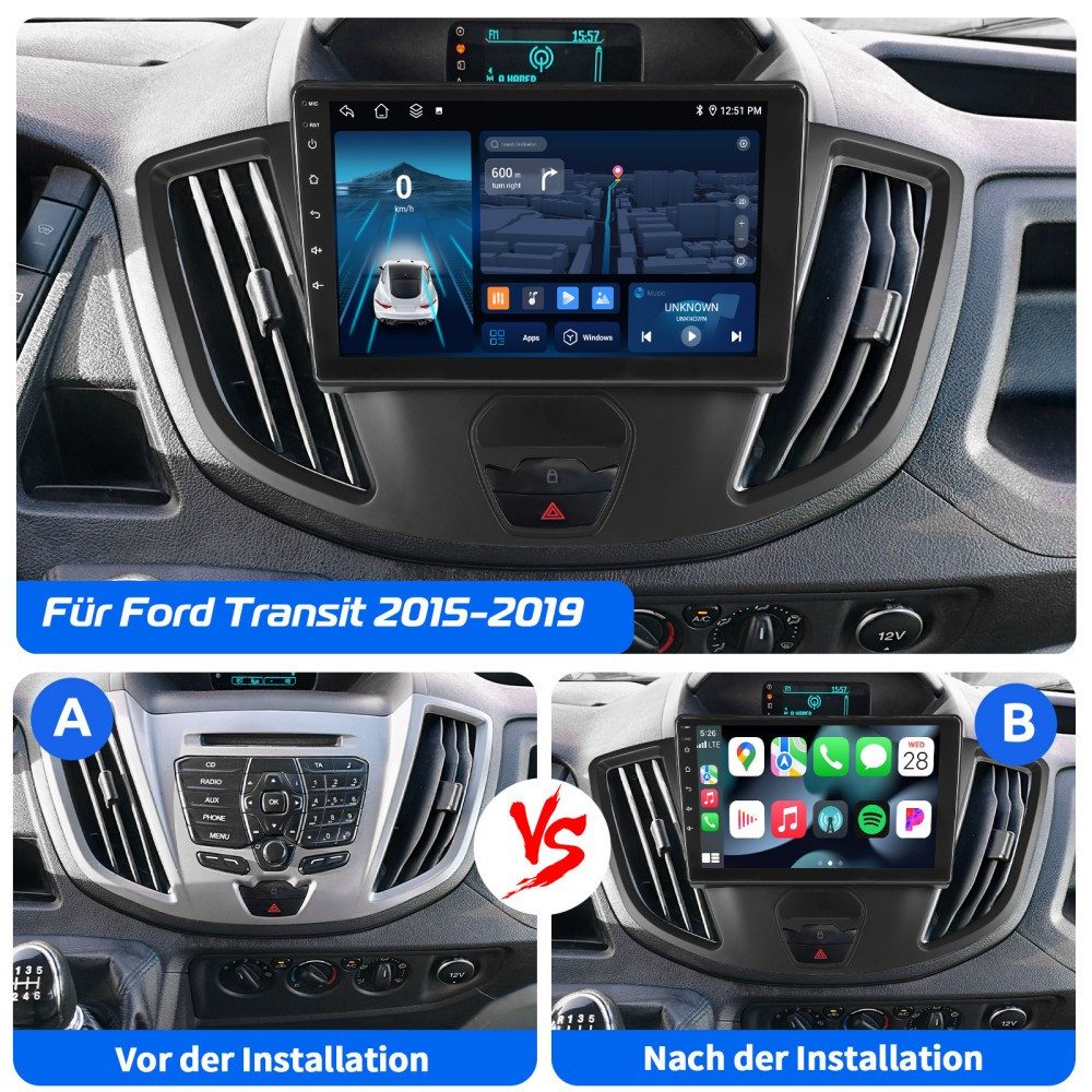 ESSGOO 6+128G DAB+ Carplay Android15 Autoradio Für Ford Transit 2015-2018 GPS Navigationsgerät (Carplay Android Auto Bluetooth EQ USB GPS Navi WIFI Touchscreen) – Bild 5 von 5