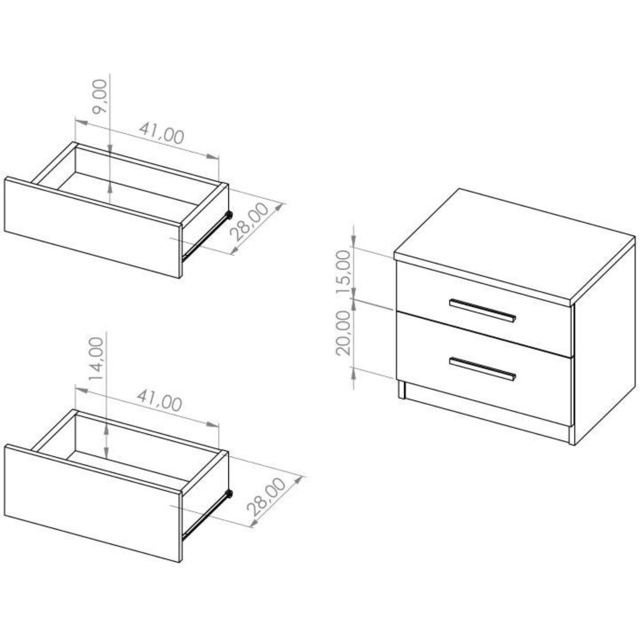 Beautysofa Nachtschrank Stil Nachttisch, Bono cm Weiß (Holzschränke Schlafzimmer) Schubladen, für industrial 50 2 breite
