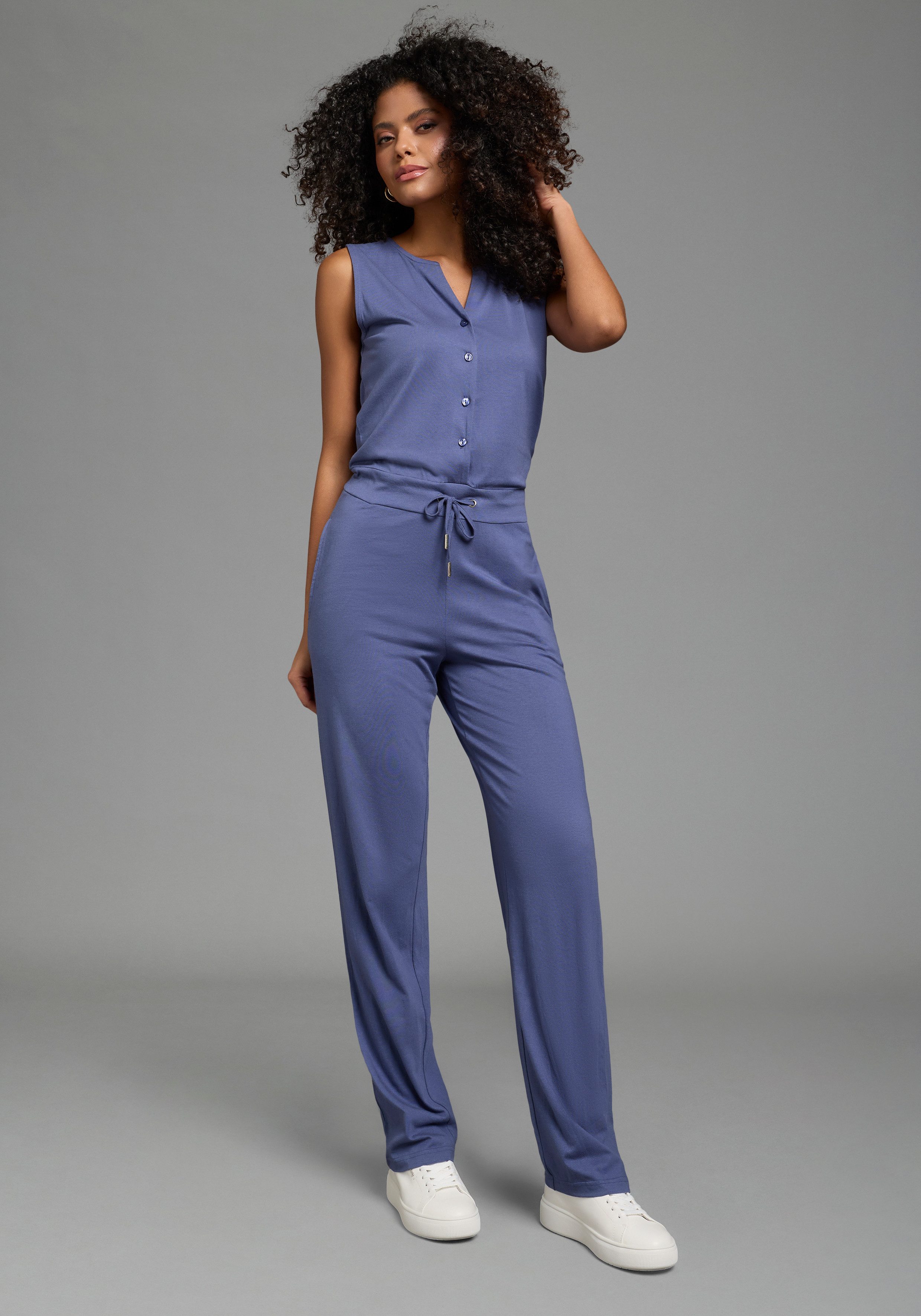 Laura Scott Jumpsuit im Basic-Stil, mit dezenter Knopfleiste, aus Baumwolle und Modal