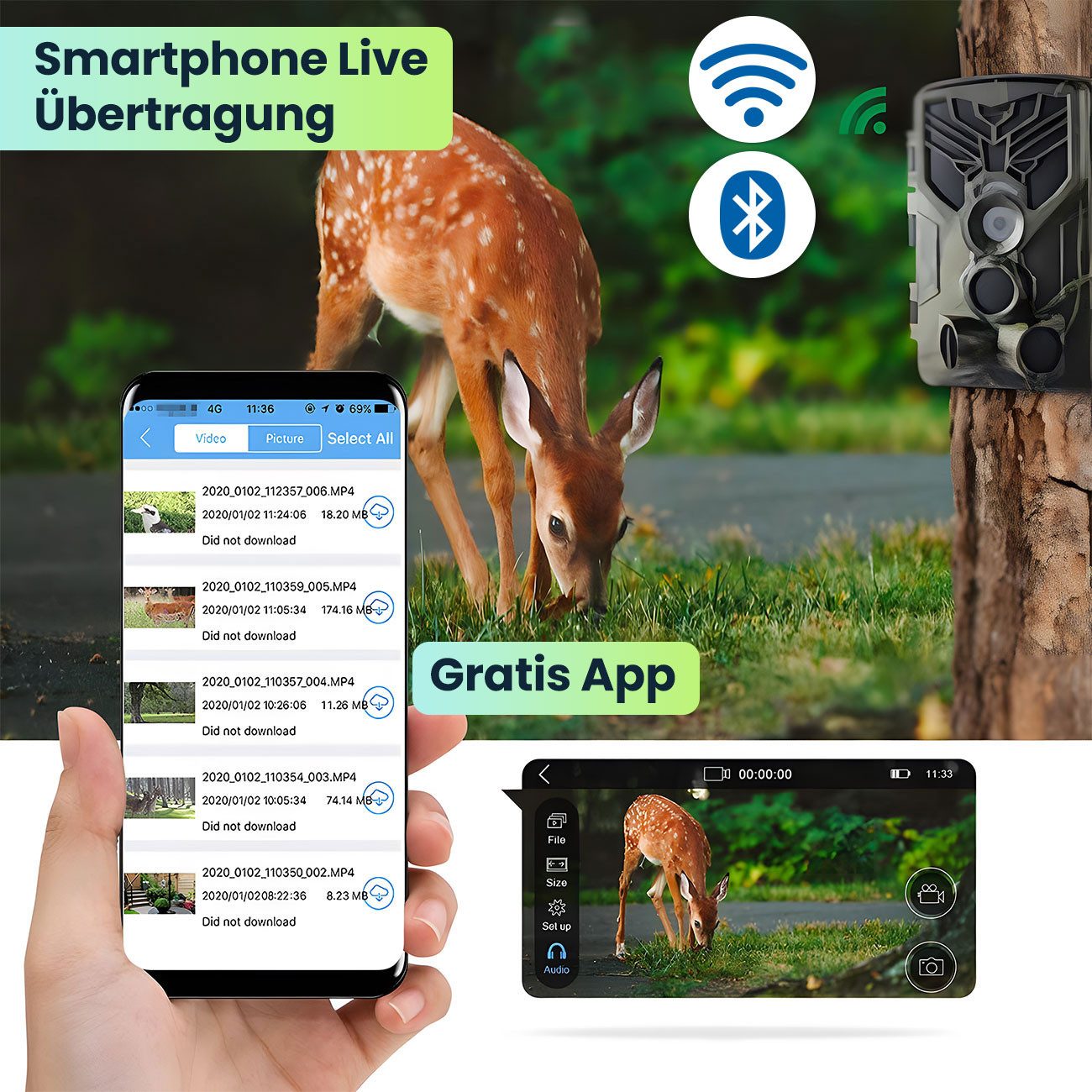 Casativo Wildkamera WLAN-Liveübertragung, 2 PIR, Nachtsicht & 8 Mon. Stand-by (1-tlg., 4K-UHD-Wildkamera) – Bild 2 von 5