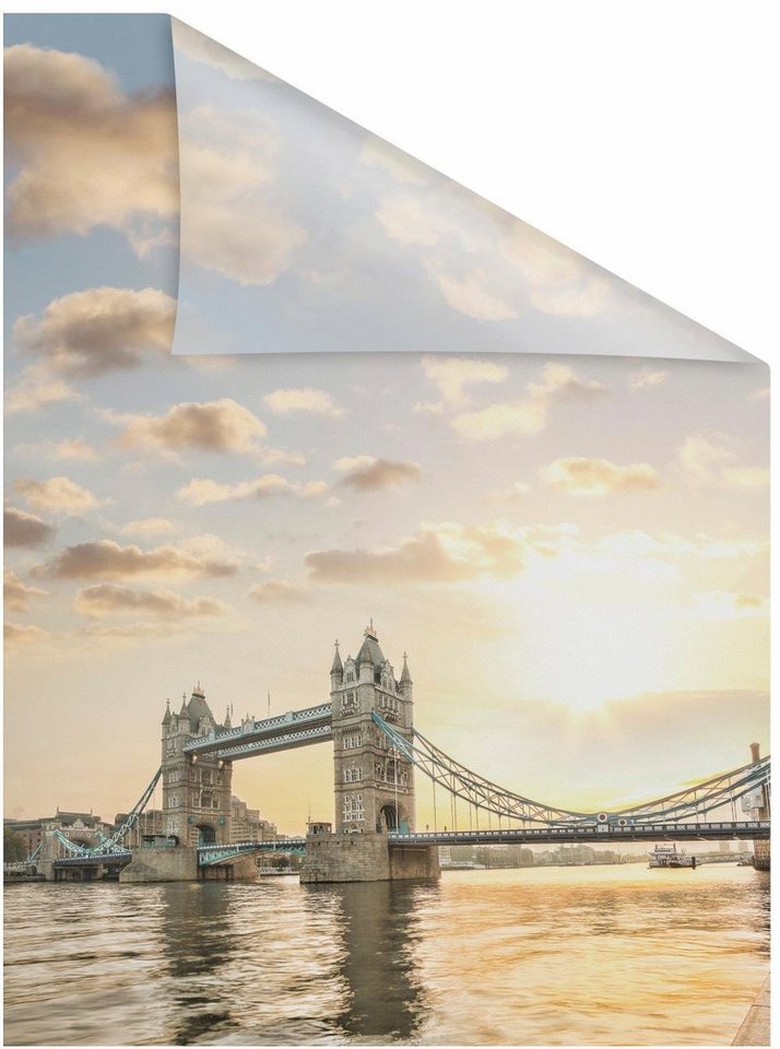 Fensterfolie Tower Bridge, LICHTBLICK ORIGINAL, blickdicht, strukturiert,  selbstklebend, Sichtschutz