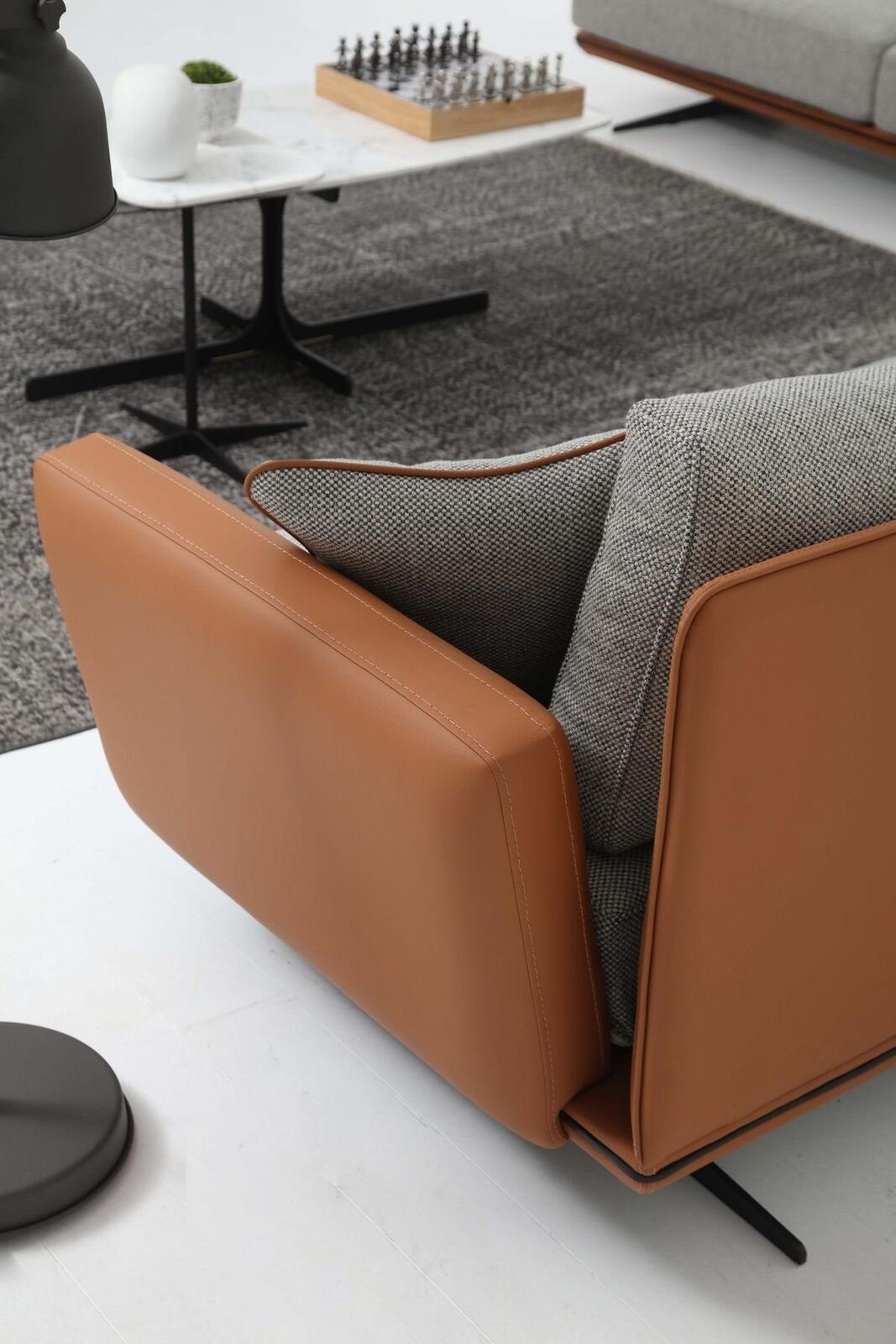 JVmoebel 2-Sitzer Europa Modern Teile, Sitzer Zweisitzer Wohnzimmer in Stoff 1 2 Design Grau, Sofa Orange Made