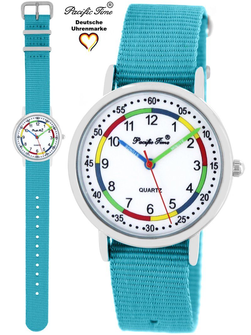 Pacific Time Quarzuhr Kinder Armbanduhr First Lernuhr Wechselarmband, Mix und Match Design - Gratis Versand hellblau