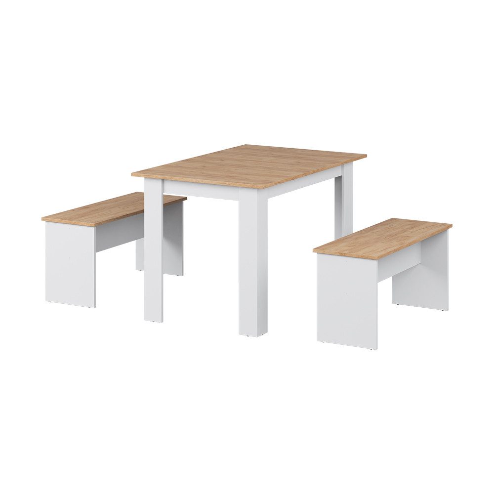 Vicco Essgruppe Sentio, Weiß/Goldkraft Eiche, 112 x 73.6 cm mit 2 Bänken günstig online kaufen