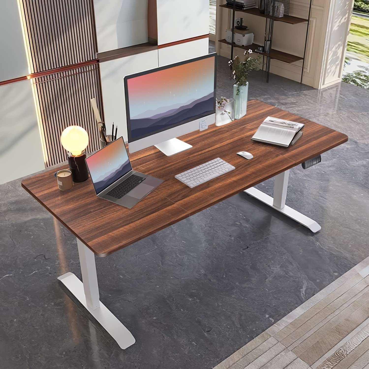 Walnuss Schreibtisch Schreibtisch, HOMALL Tischplatte Höhenverstellbarer Vierteilige Elektrisch