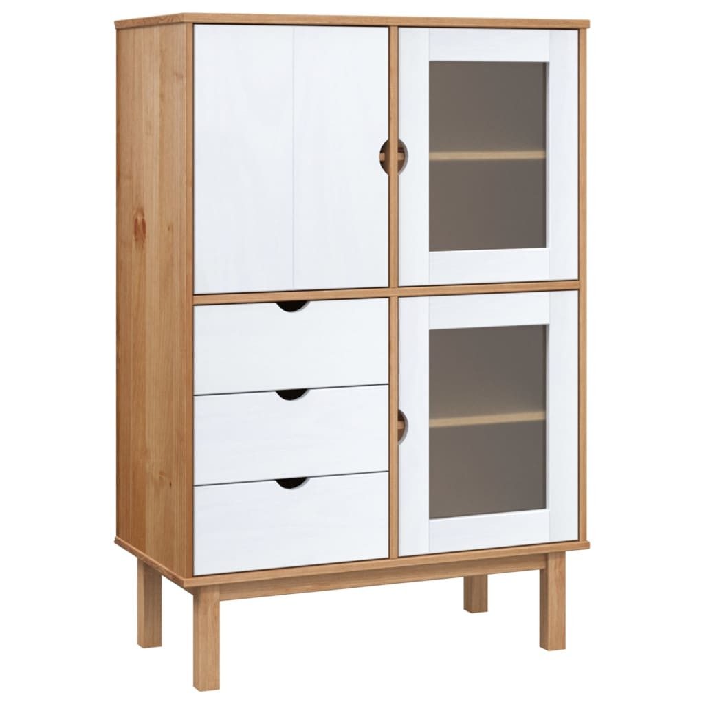 Highboard Highboard Braun und Weiß 85x43x125 cm Massivholz Kiefer Kommode