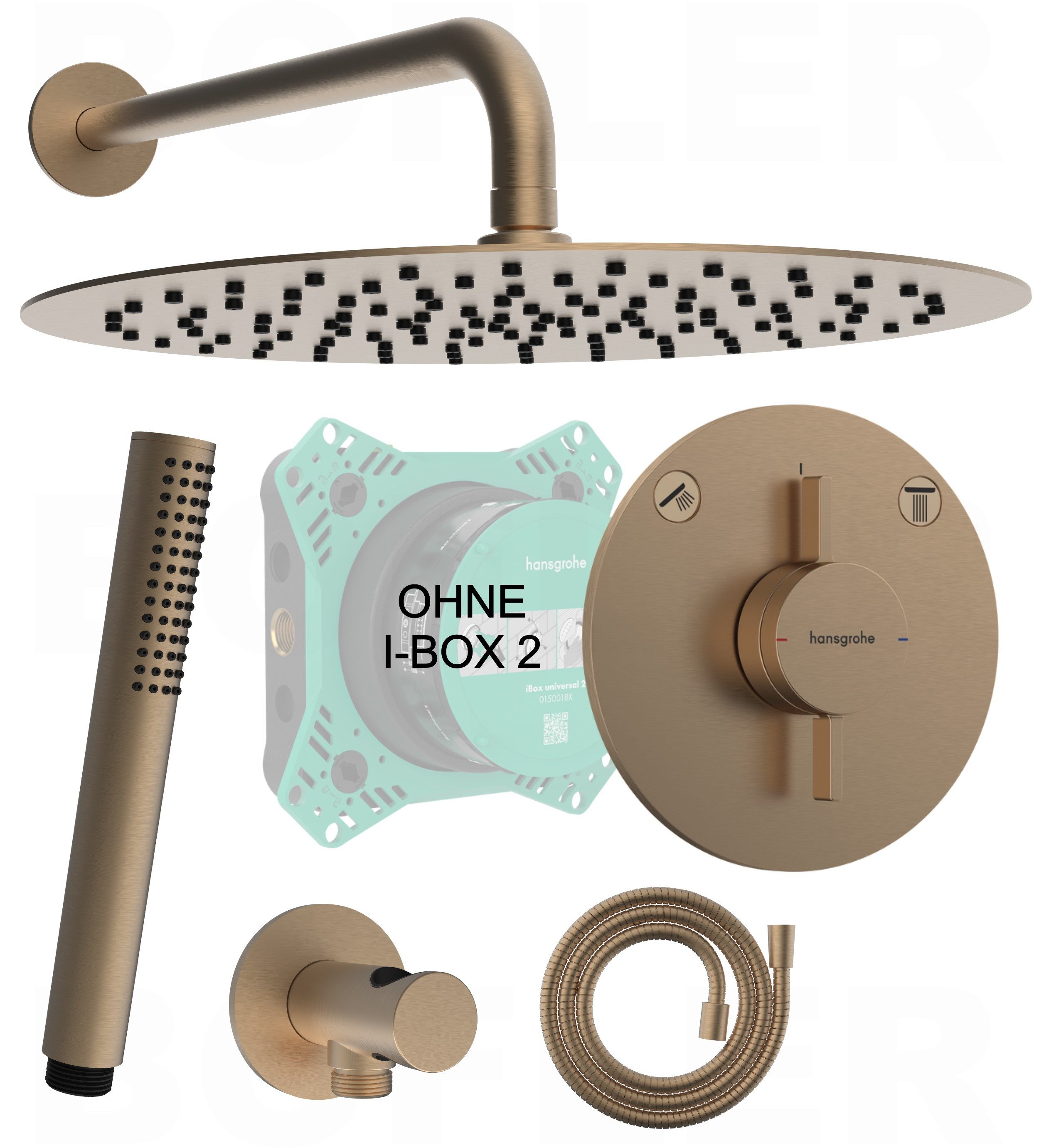 Hansgrohe und Bofler Duscharmatur Hansgrohe DuoTurn S Unterputz Armatur mit Umsteller (OHNE IBOX 2 !, Unterputz Duschset, Duschanlage, Duschsystem, inkl. BOFLER Brauseset #83-O Handbrause, Regendusche 30cm, Brausearm) wassersparende Regendusche, Gummidüse