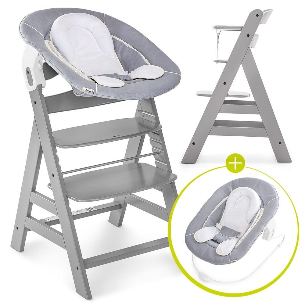 für mit Grey Hauck 4 ab Hochstuhl höhenverstellbar Set (Set, Alpha Newborn - Neugeborene Plus Aufsatz Babystuhl Geburt St), Holz