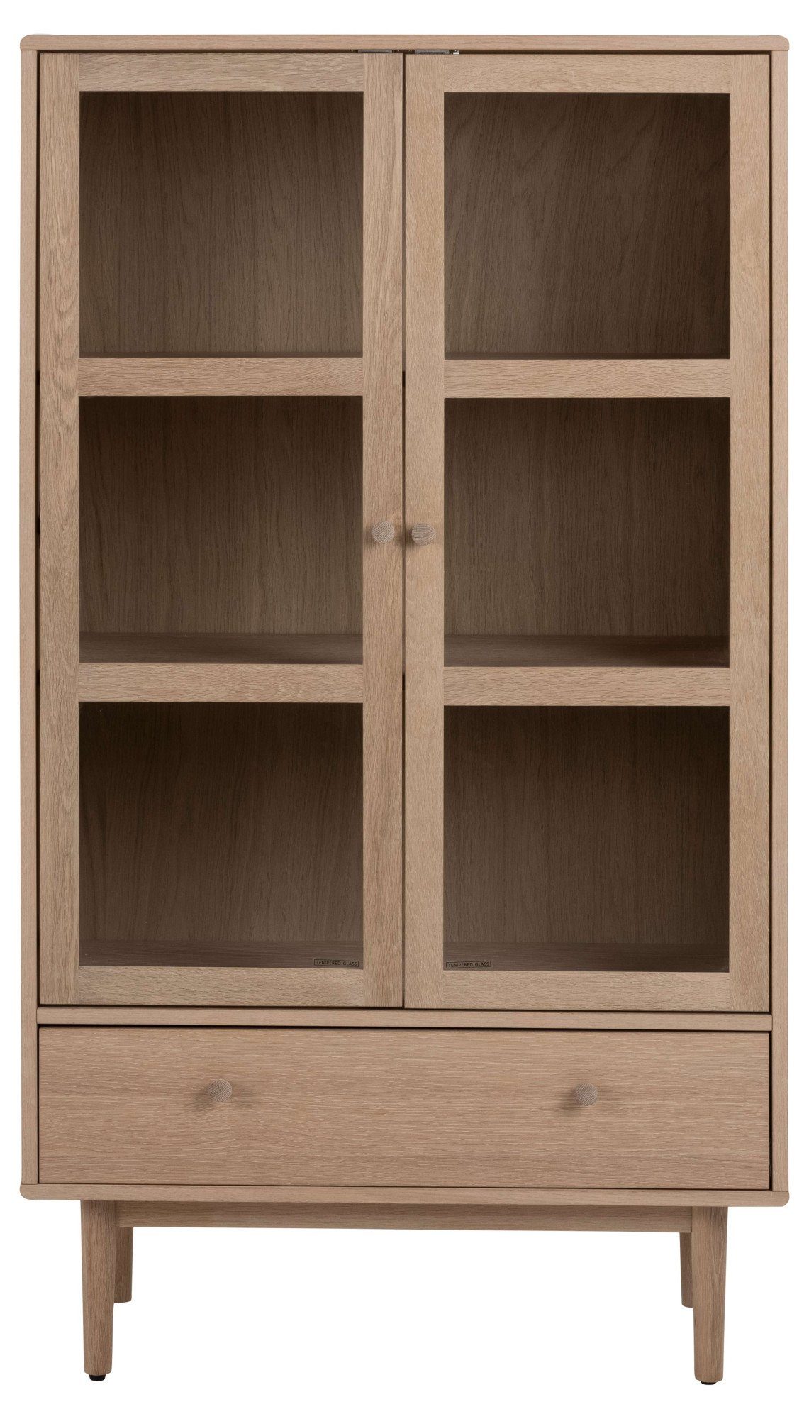 ACTONA GROUP Vitrine Aston Schrank, 2 Glastüren, 2 Einlegeböden, 1 Schublade, Eiche Furnier