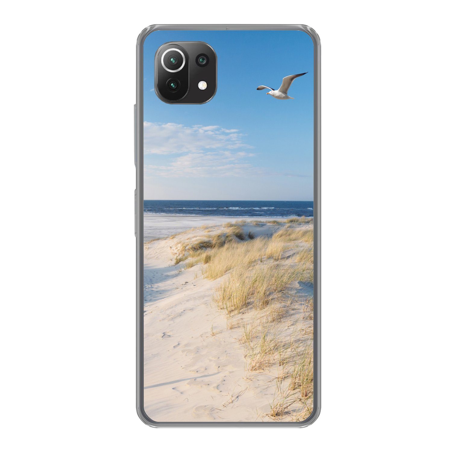 MuchoWow Handyhülle für Xiaomi Mi 11 Lite Düne - Möwe - Strand - Meer - Sonne, Phone Case, Silikon, Schutzhülle Dünn