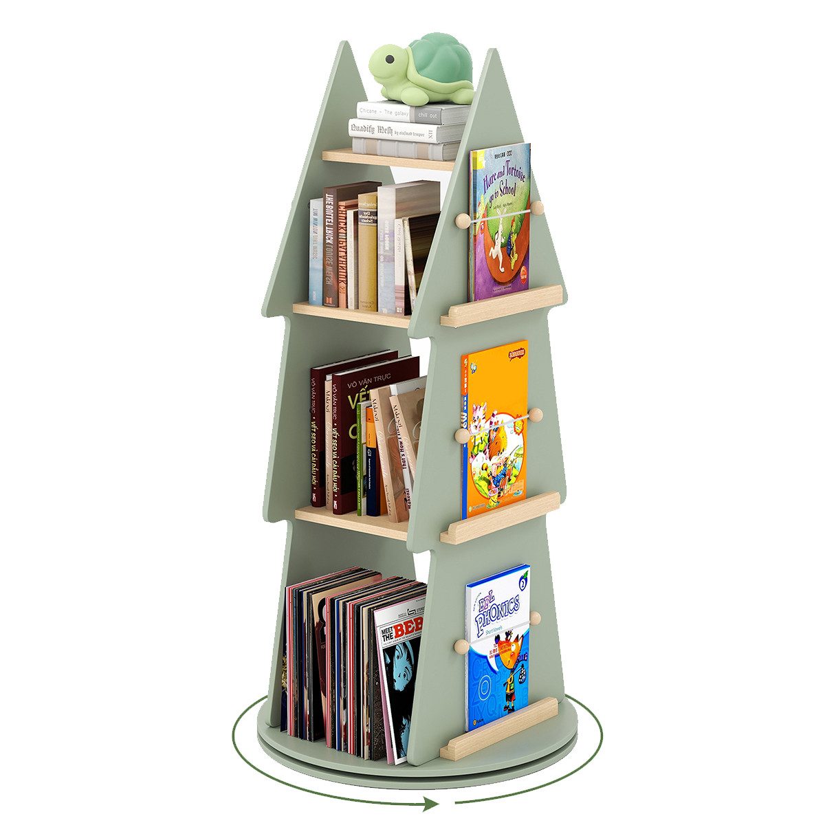 COSTWAY Bücherregal, 1-tlg., 360° drehbar, 4 Ebenen, Kinderregal, Spielzeugregal
