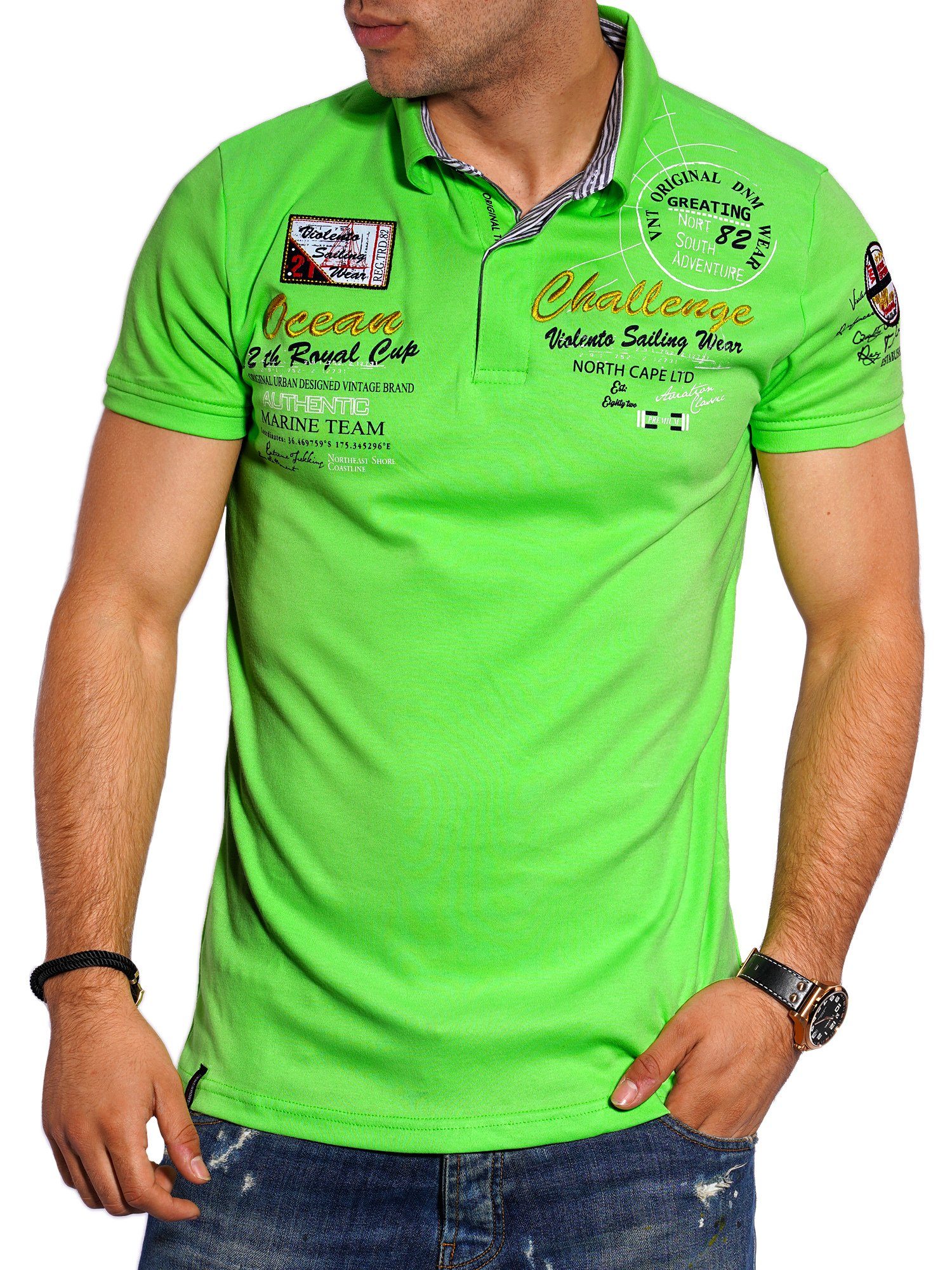 Style-Division Poloshirt SDHOUSTON Bedruckt & mit Stickereien Grün