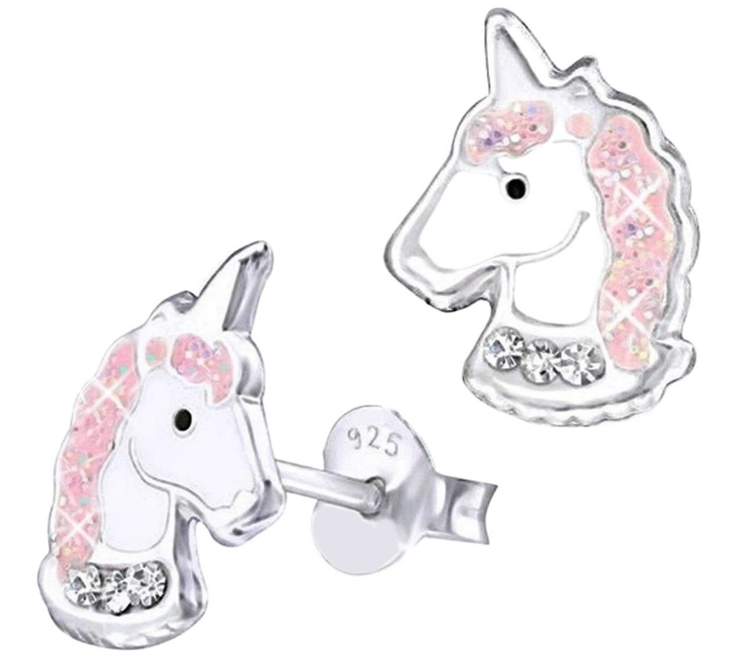 Goldene Hufeisen Paar Серьги-гвоздики Mädchen Серьги-гвоздики Einhorn Pferd Kinder Серьги 925 Silber (1 Paar, inkl. Etui), mit Emaille und Kristalle