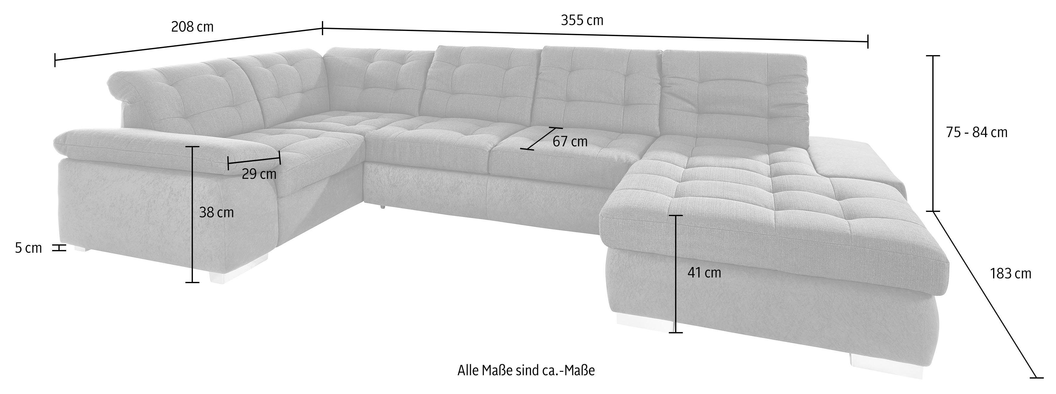sit&more Wohnlandschaft Ontario U-Form, XXL, wahlweise mit Bettfunktion
