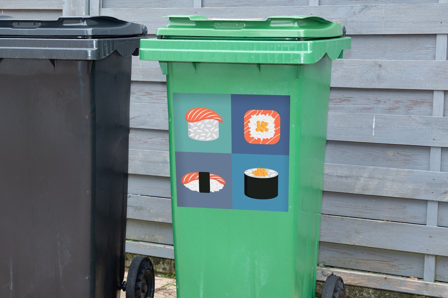 St), Sushi-Illustration Container, (1 in Wandsticker Sticker, farbigen Abfalbehälter Mülltonne, MuchoWow Mülleimer-aufkleber, Flächen