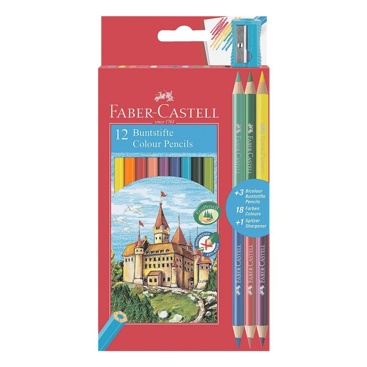 Faber-Castell Buntstift Colour, (12-tlg), inkl. 3 Buntstifte »Bicolor« und 1 Spitzer
