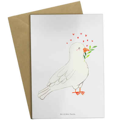Mr. & Mrs. Panda Grußkarte Taube Taufe - Weiß - Geschenk, Glückwunschkarte, Geburtstagskarte, Ta, Hochglänzende Veredelung